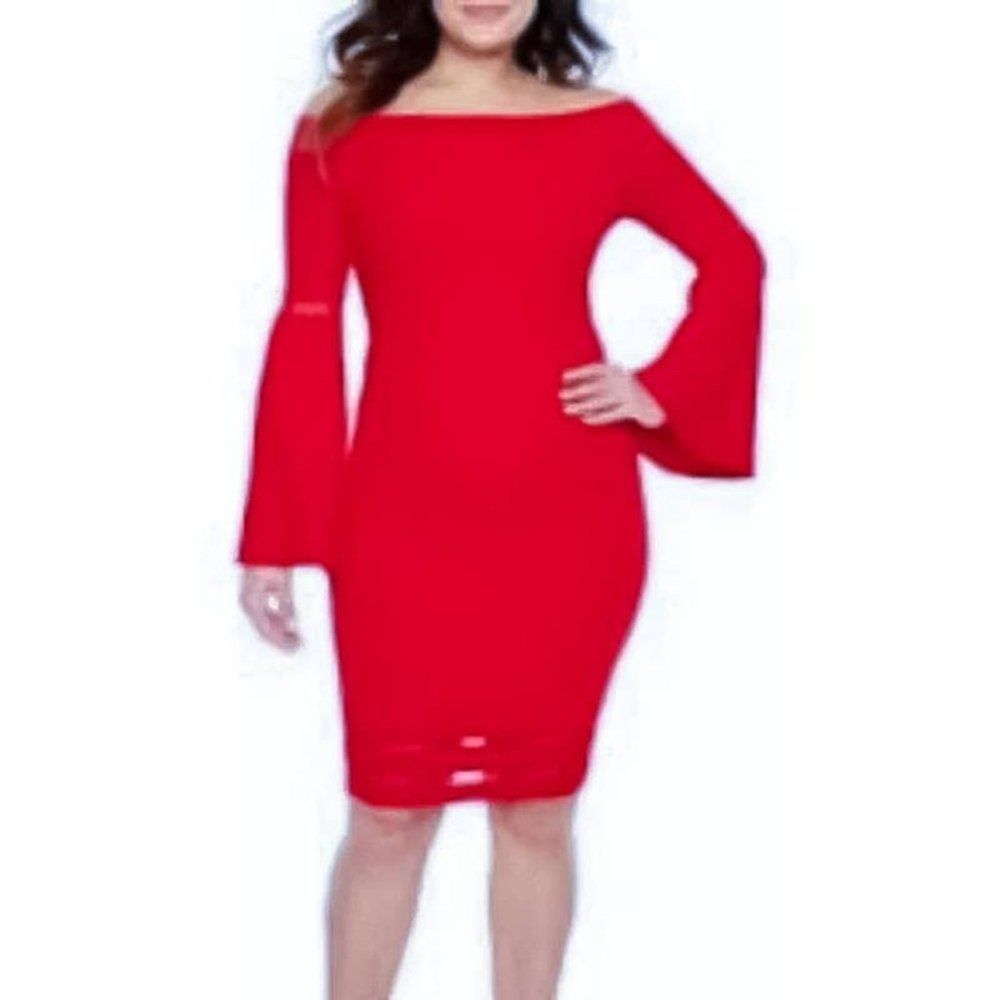 Bold Elements Long Sleeve Bodycon Red Dress  Sz L